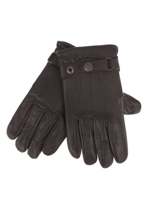 Gants en cuir de vachette noir à boutons pressions ajustables et nom iconique brodé