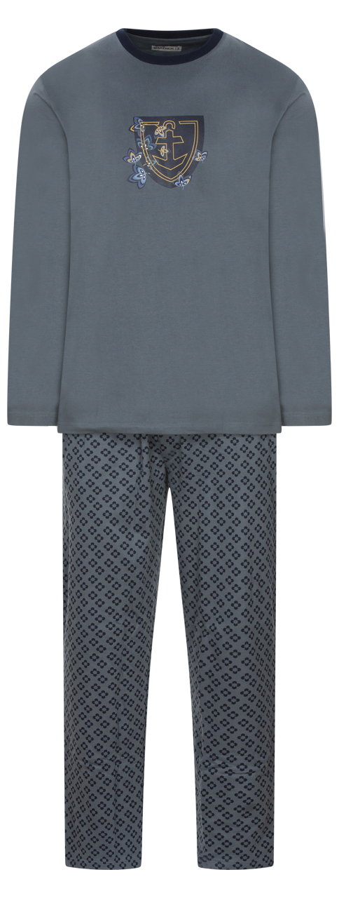pyjama long mariner en coton biologique avec manches longues et col rond gris anthracite