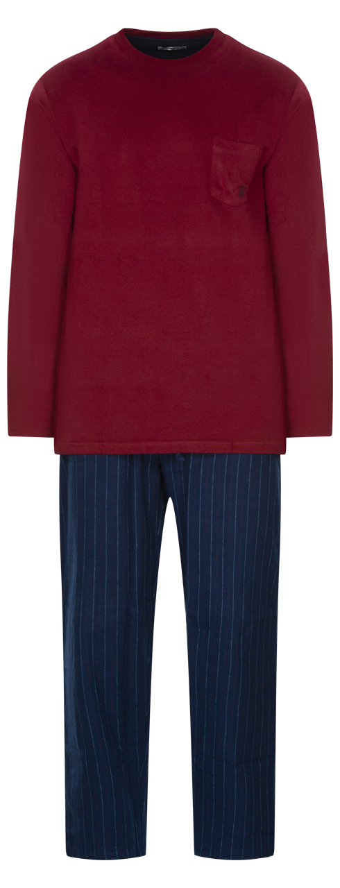 Pyjama long Mariner en coton avec manches longues et col rond bordeaux à rayure