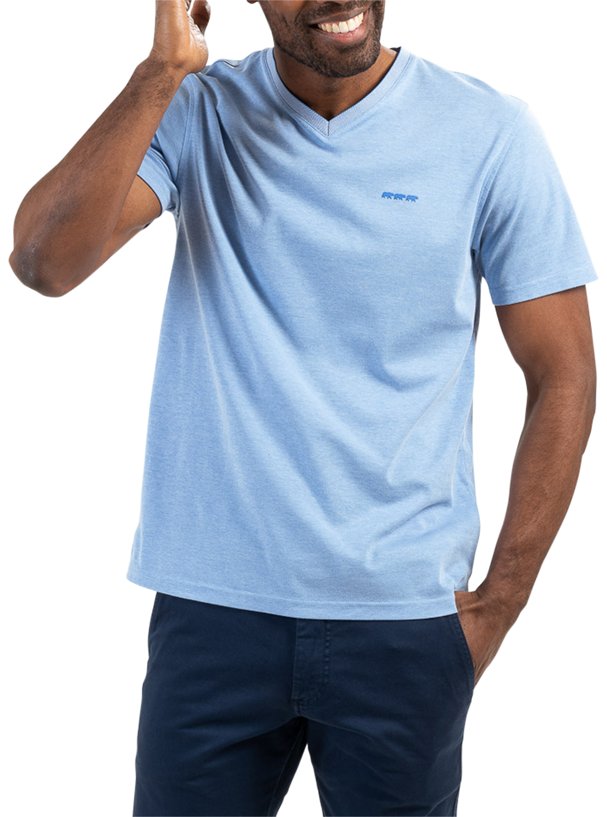 t-shirt col v mise au green en coton avec manches courtes bleu