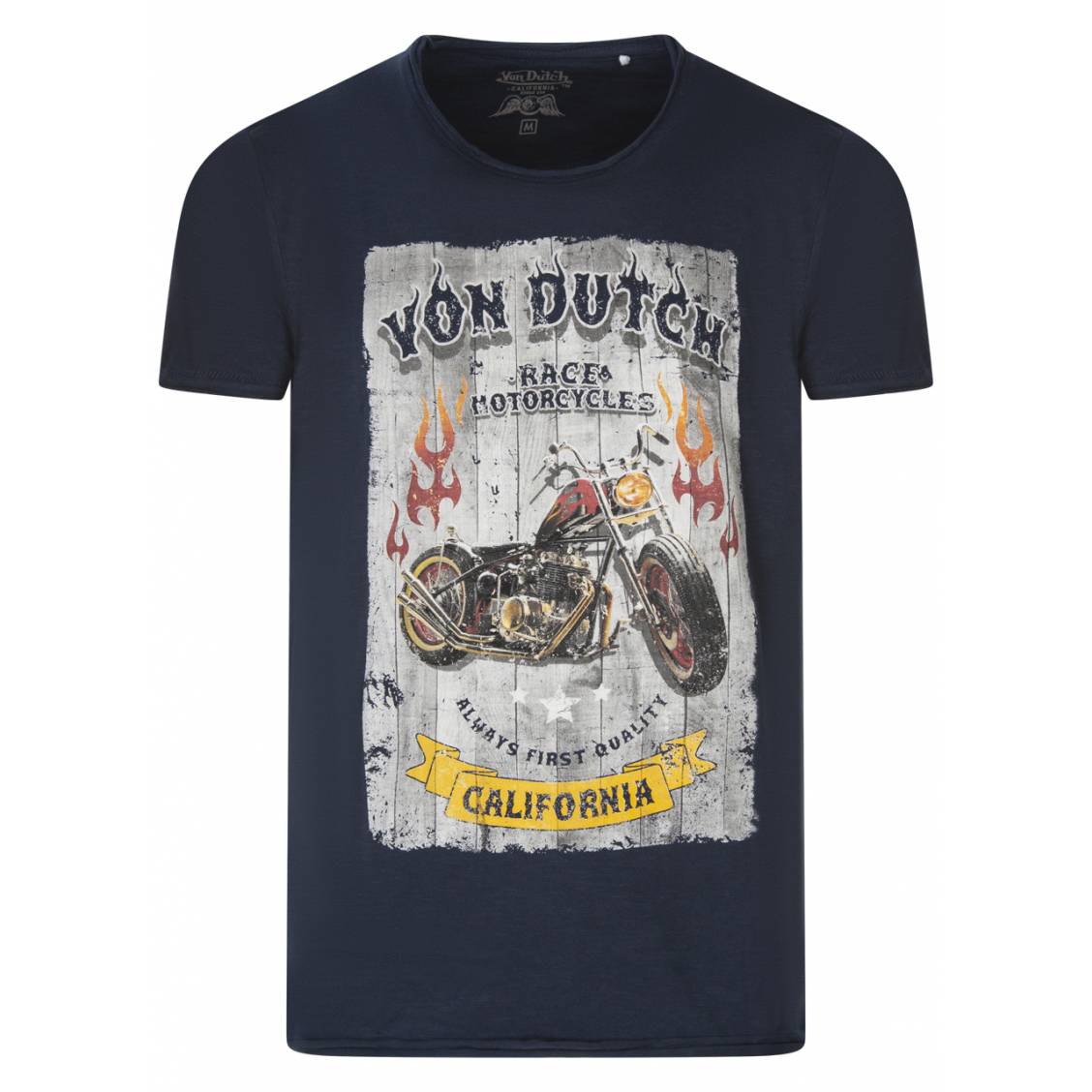 T-shirt col rond Von Dutch en coton avec manches courtes bleu marine  imprimé moto | Rue Des Hommes