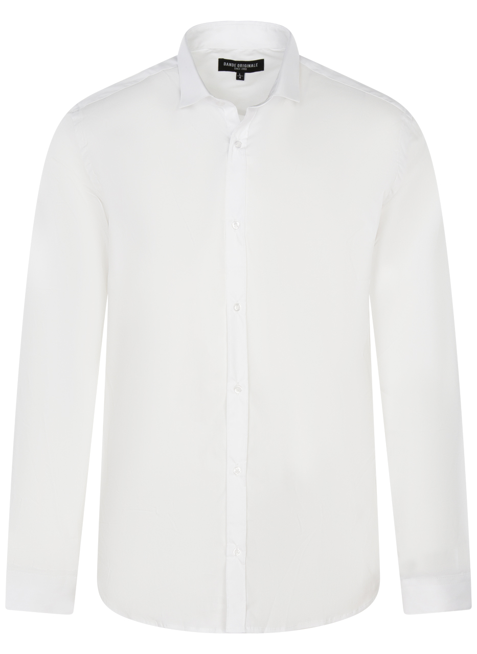 chemise avec manches longues et col italien bande originale coton mélangé blanc