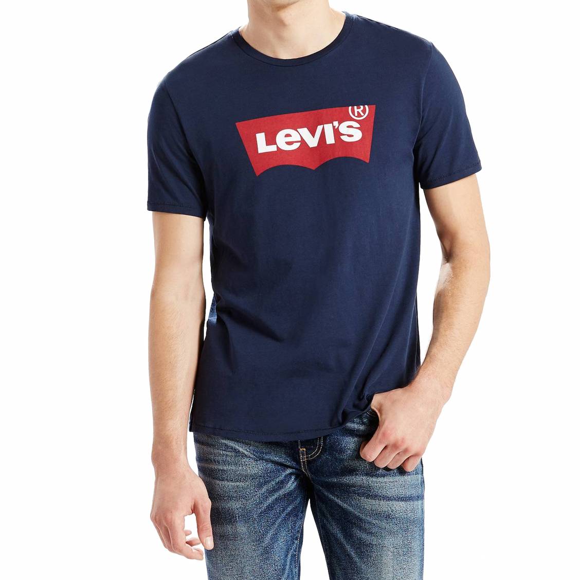 Tee-shirt col rond Levi's® Housemark en coton bleu marine floqué