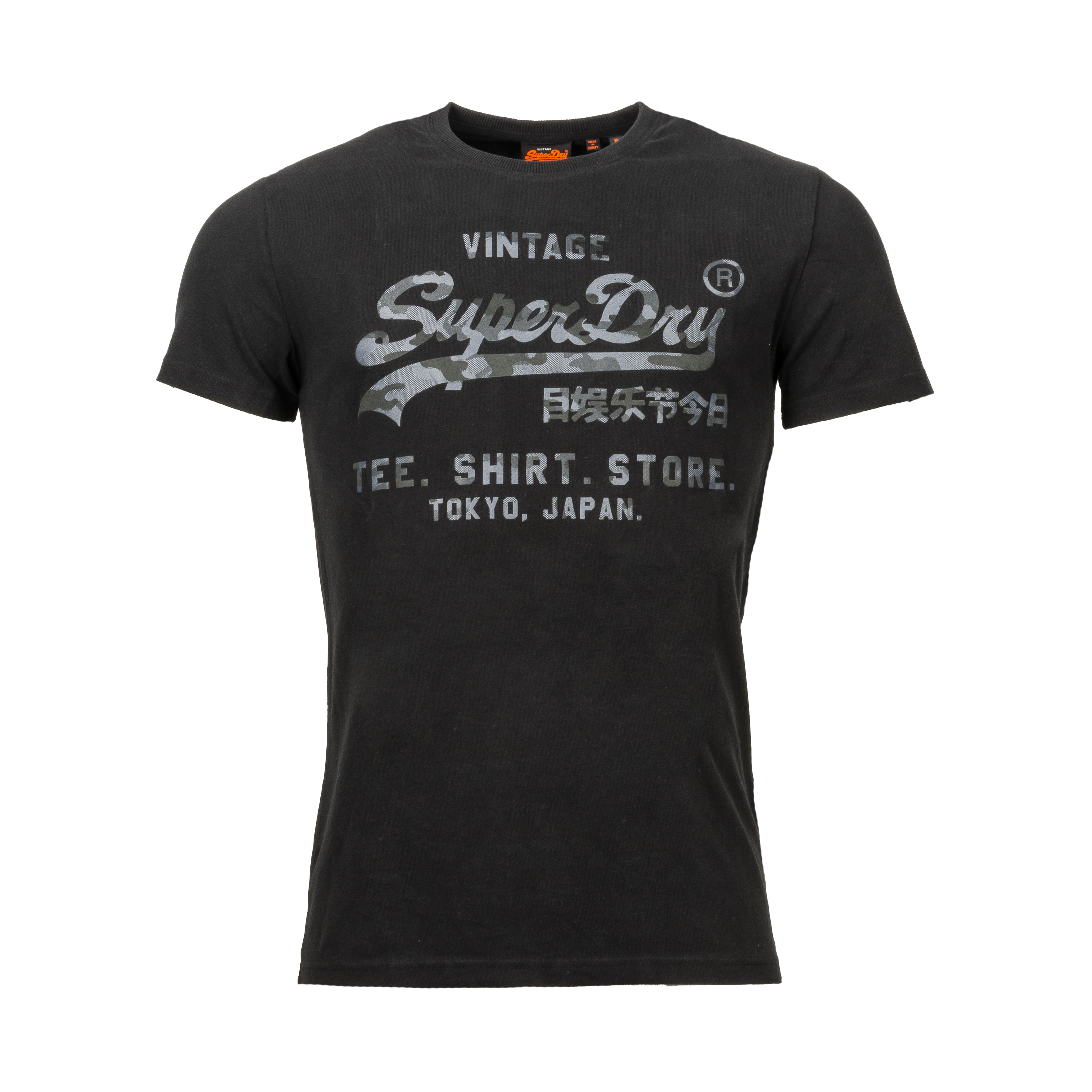 Tee-shirt col rond Superdry Shop en coton noir floqué