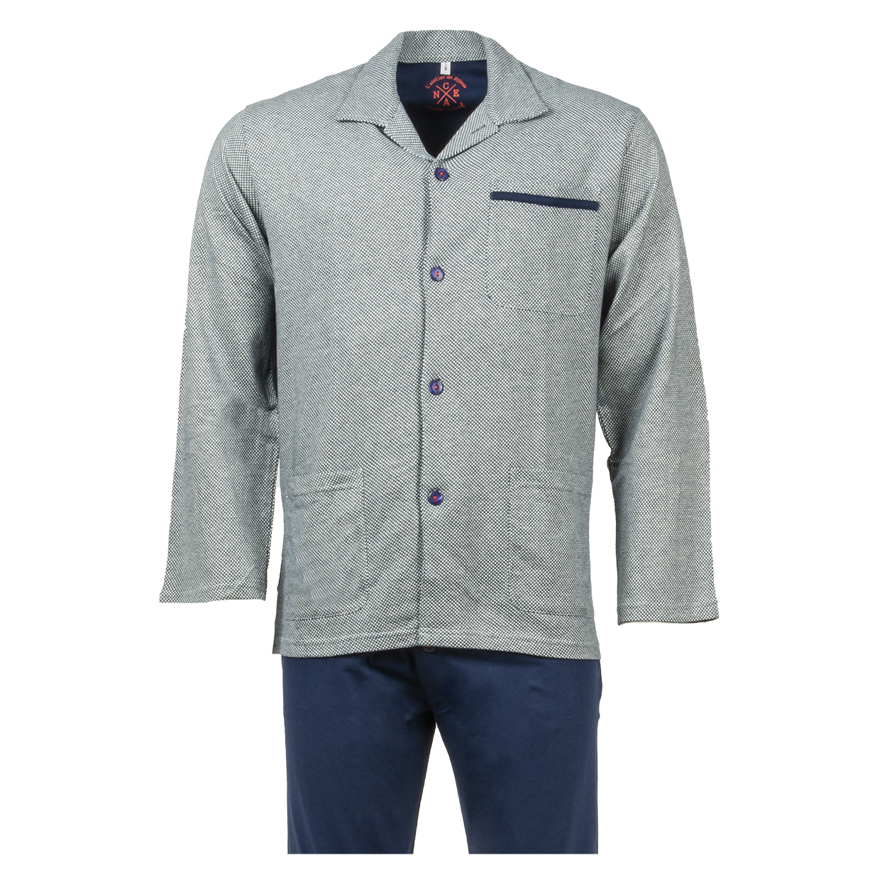 Pyjama long Christian Cane Baltazar en coton : chemise blanche à micro motifs bleu marine et pantalo