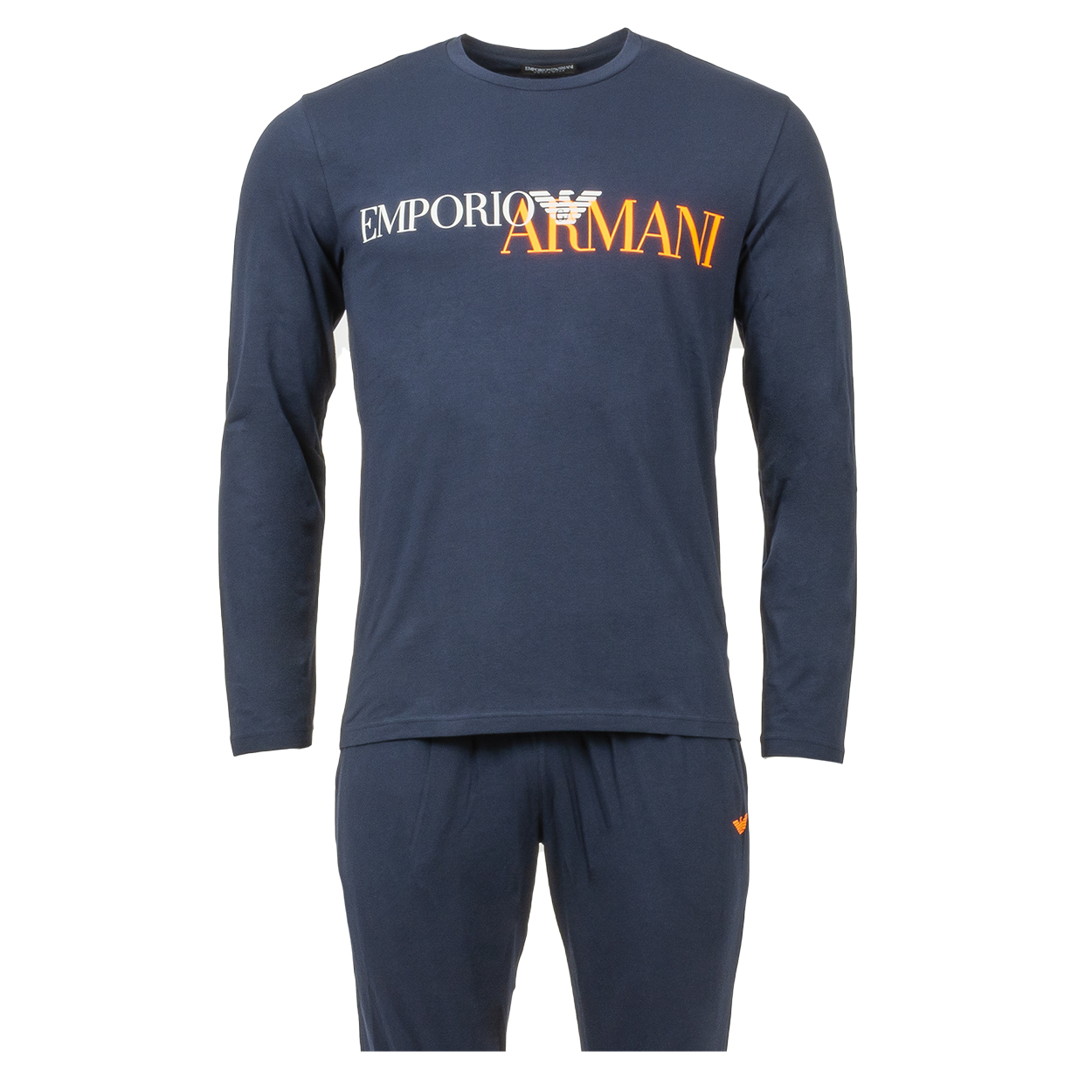 Pyjama long Emporio Armani en coton stretch bleu marine : tee-shirt manches longues