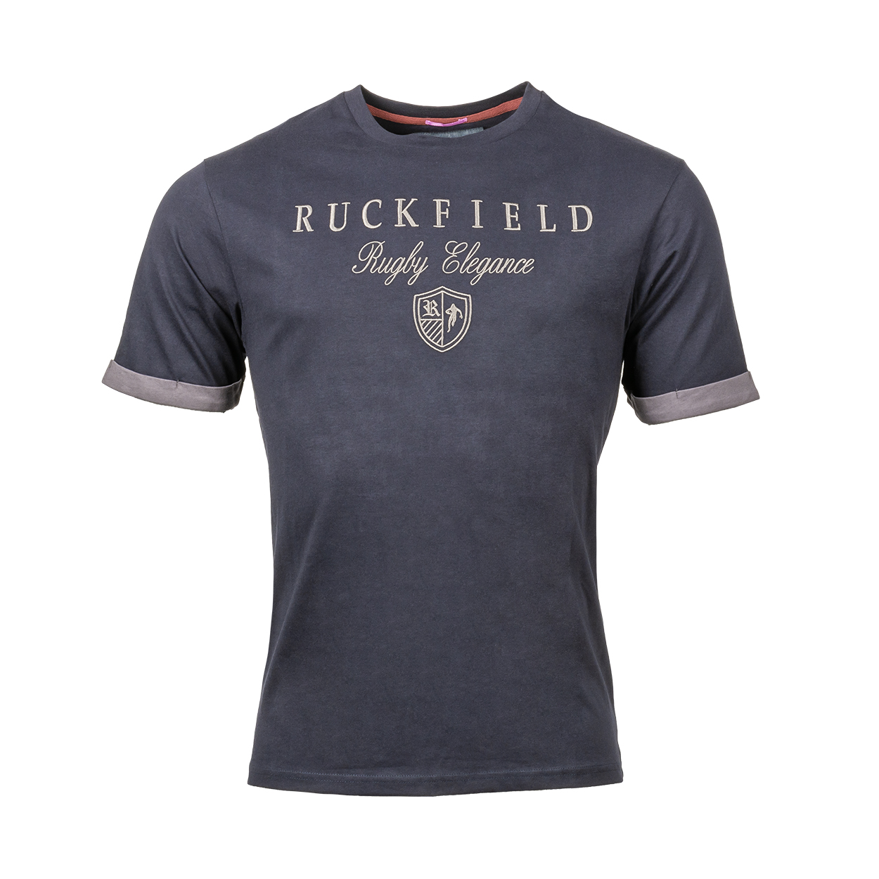 Tee-shirt col rond Ruckfield en coton noir brodé en gris