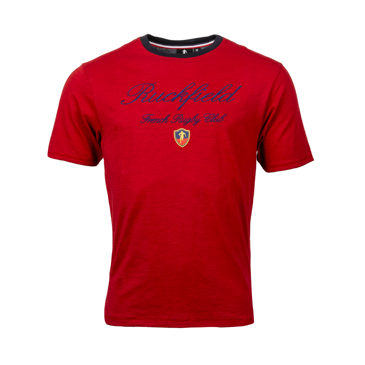 Tee-shirt col rond Ruckfield en coton rouge bordeaux brodé