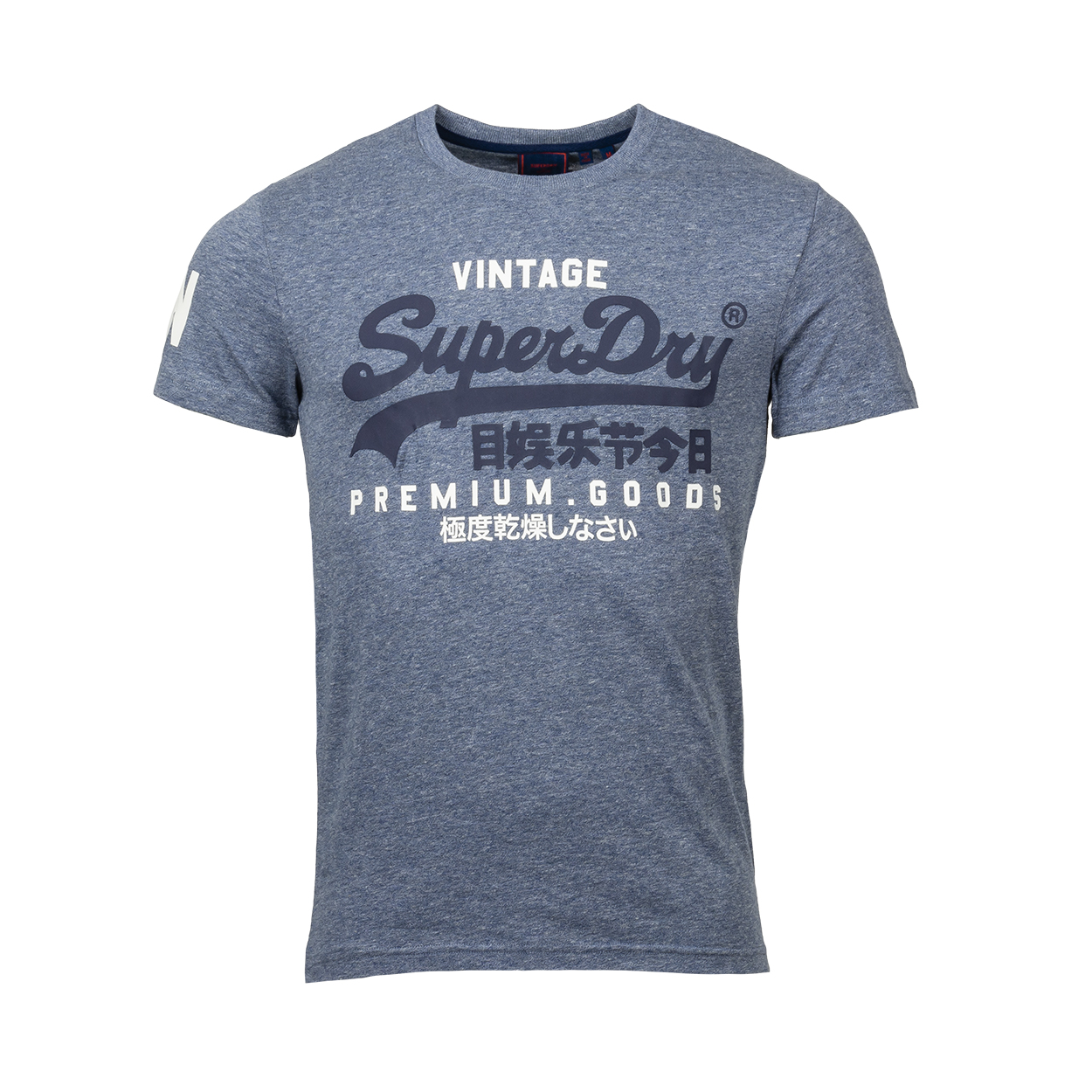 Tee-shirt col rond Superdry en coton mélangé bleu chiné floqué en bleu marine et blanc