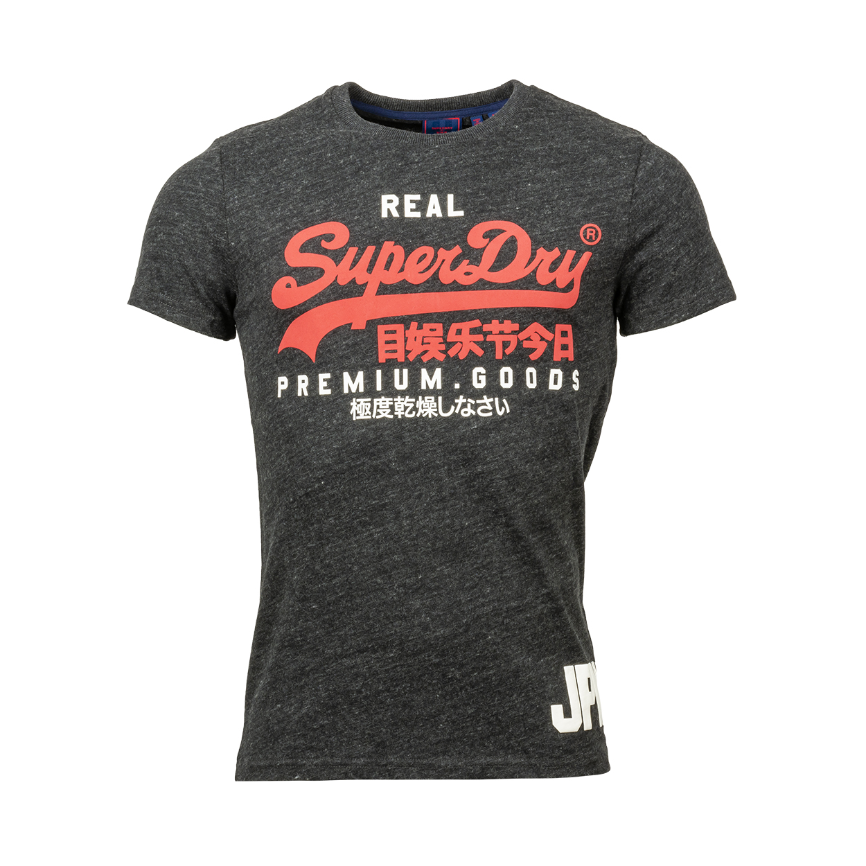 Tee-shirt col rond Superdry en coton mélangé gris anthracite chiné floqué en rouge et blanc