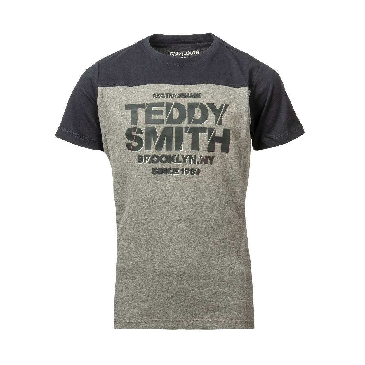 Tee-shirt col rond Teddy Smith Junior T-Aldi en coton mélangé gris chiné et noir floqué