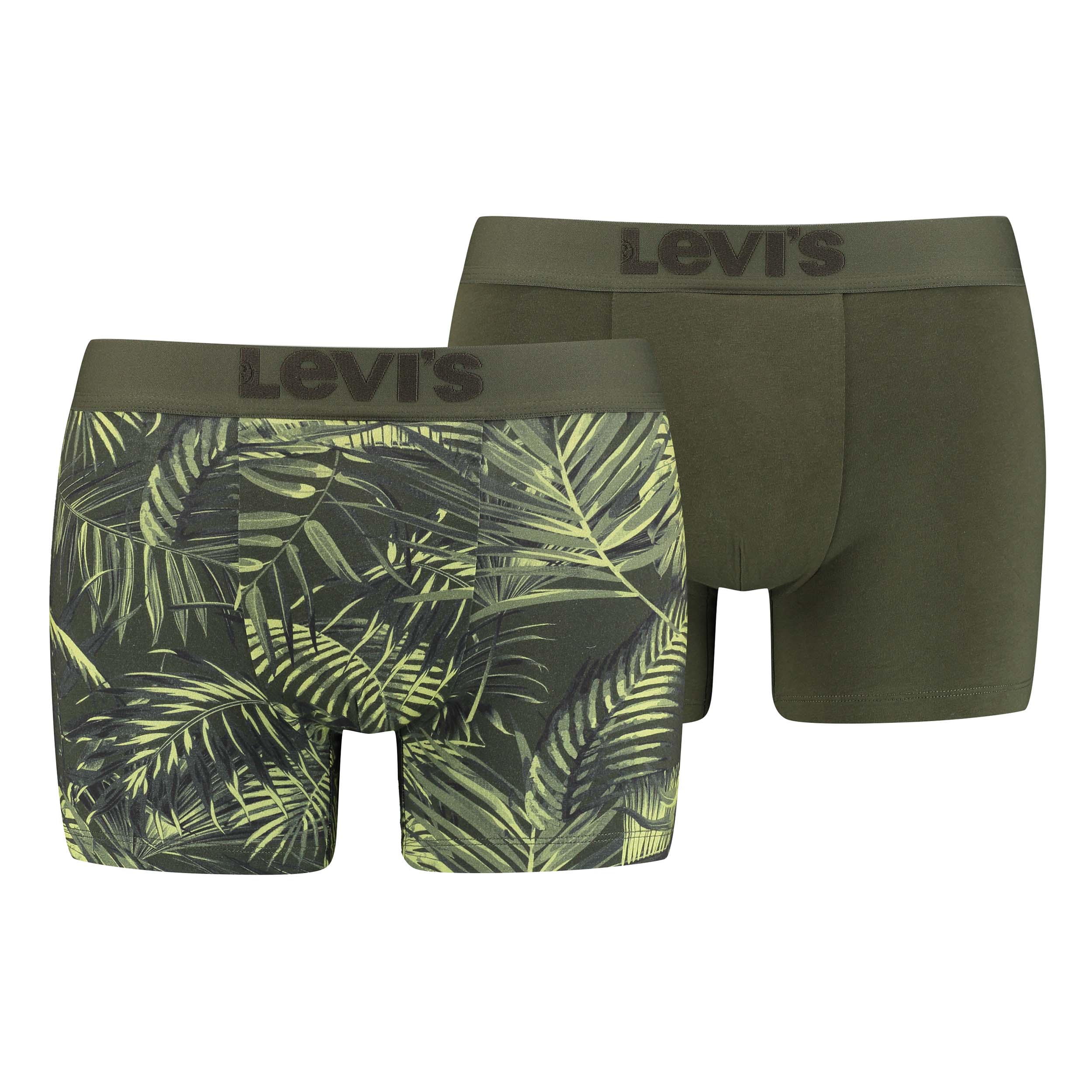 Lot de 2 boxers Levi's Underwear Tropical en coton stretch vert kaki et vert kaki à motifs feuilles 