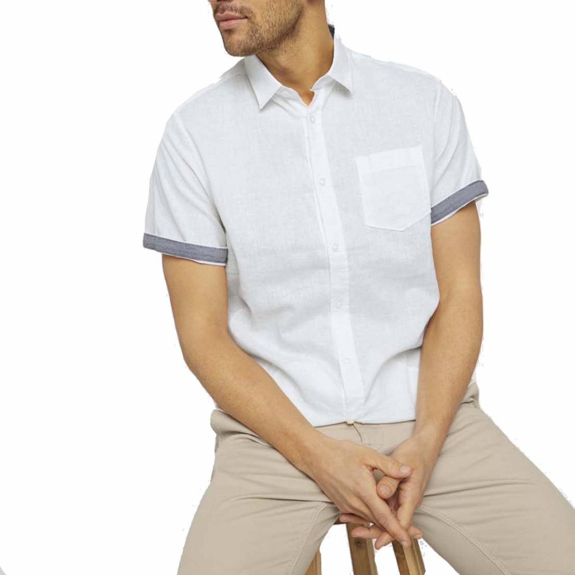 Chemise manches courtes coupe droite Tom Tailor en lin et coton mélangés blanc | Rue Des Hommes