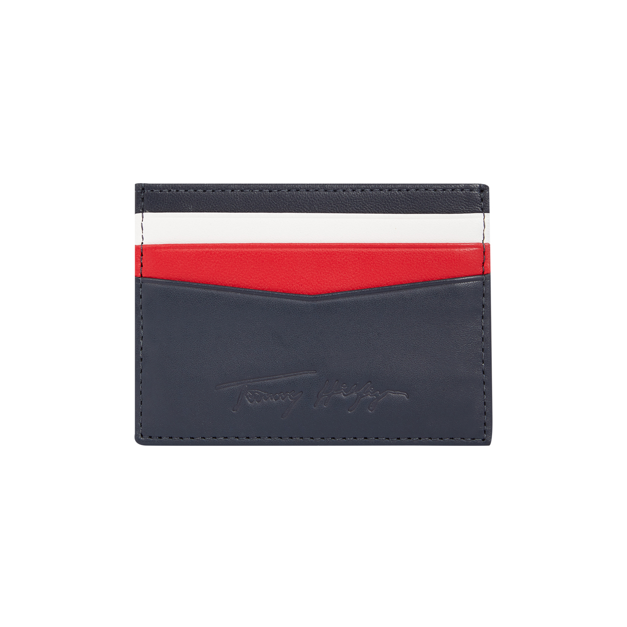Porte-cartes Tommy Hilfiger en cuir bleu marine à empiècements blancs et rouges