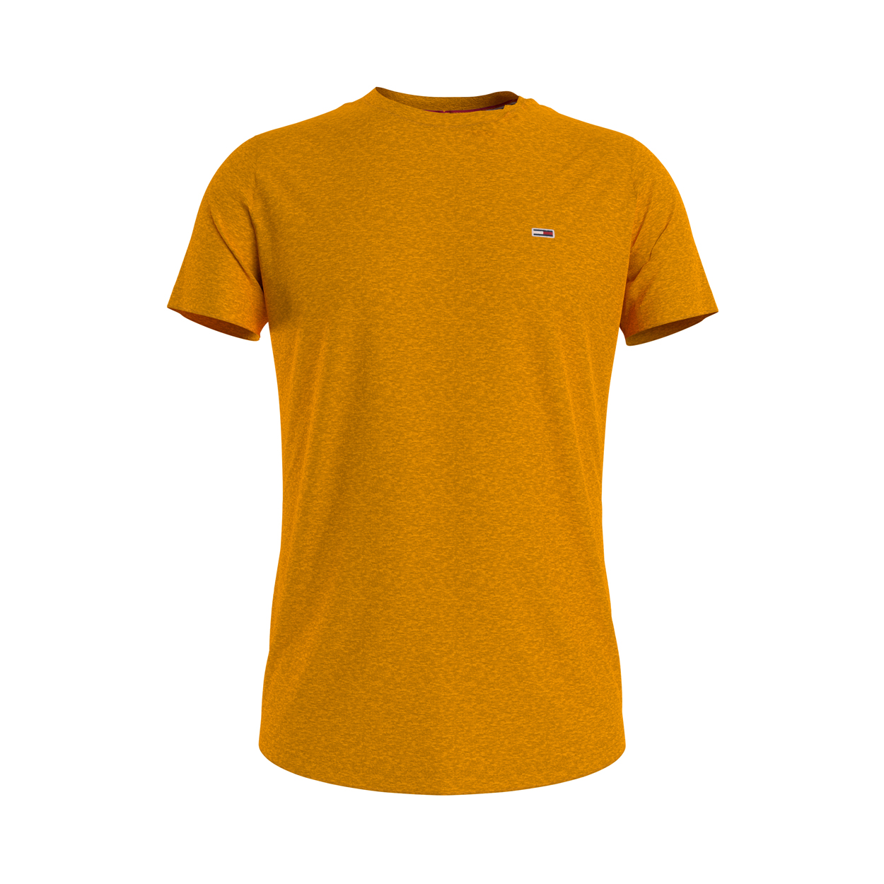 Tee-shirt col rond slim Tommy Jeans en coton mélangé jaune orangé chiné brodé