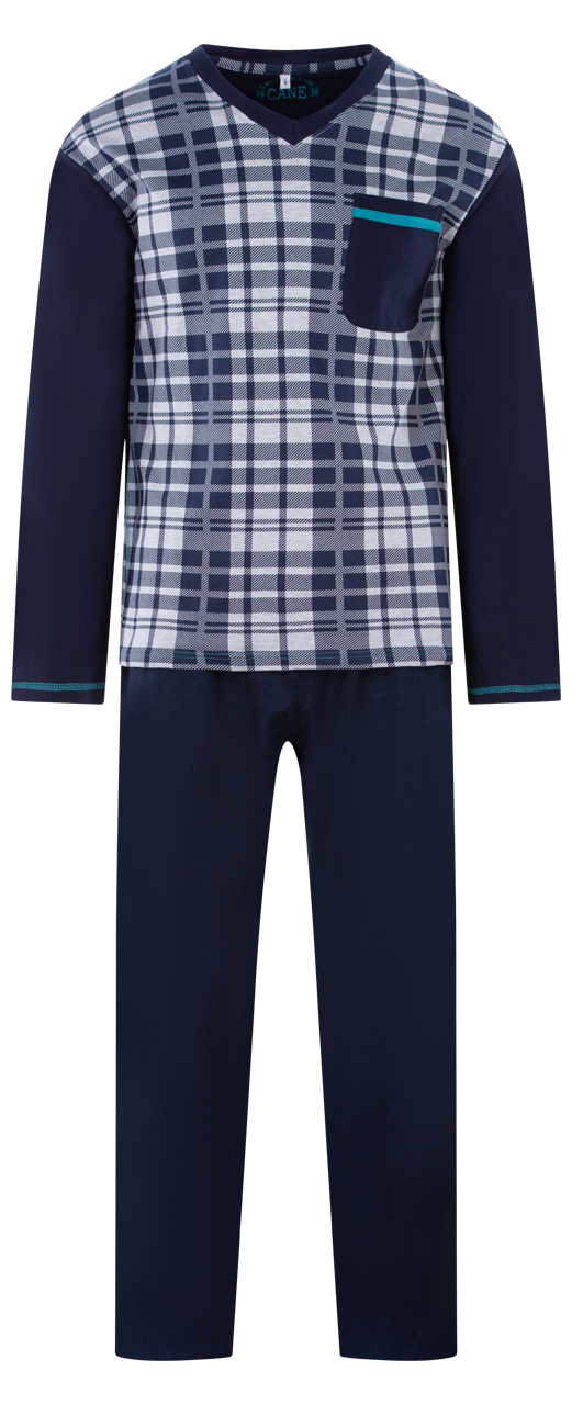 pyjama long christian cane irwin en coton bleu marine à carreaux