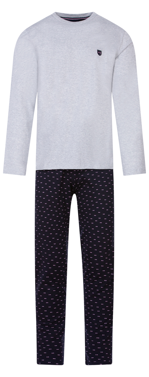 Pyjama long à col rond Eden Park en coton gris chiné