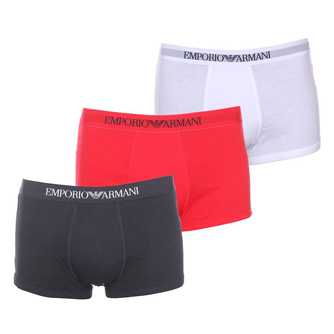 Lot de 3 boxers Emporio Armani en coton blanc, rouge et noir