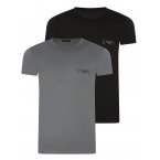 Lot de 2 T-shirts Emporio Armani en coton avec manches courtes et col rond gris et noir