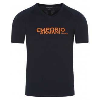T-shirt Emporio Armani en coton avec manches courtes et col V bleu marine