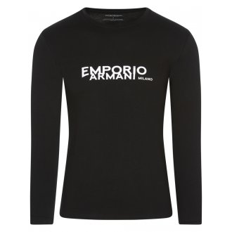 T-shirt Emporio Armani en coton avec manches longues et col rond noir