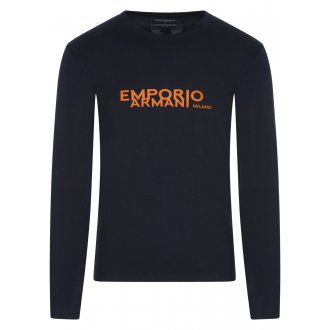 T-shirt Emporio Armani en coton avec manches longues et col rond bleu marine