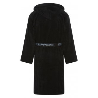 Peignoir Emporio Armani en coton ample et fluide avec manches longues et col à capuche noir