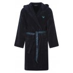 Peignoir Emporio Armani en coton ample et fluide avec manches longues et col à capuche bleu marine