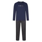 Pyjama long Arthur coton avec manches longues et col rond bleu marine
