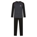Pyjama long Athena : tee-shirt manches longues col rond noir rayé et pantalon noir