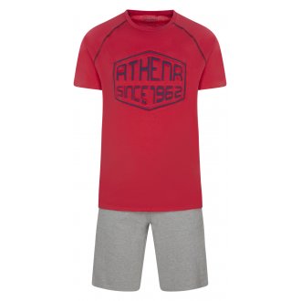 Pyjama Court Athena rouge coupe droite avec manches courtes et col rond
