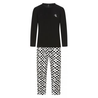 Pyjama long Calvin Klein en coton avec manches longues et col rond noir