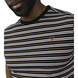 T-shirt Deeluxe en coton noir rayé avec manches courtes et col rond 