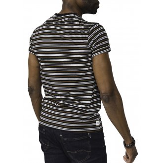 T-shirt Deeluxe en coton noir rayé avec manches courtes et col rond 