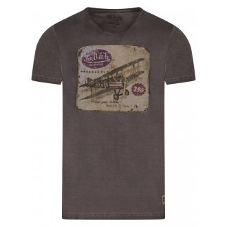 T-shirt à col rond Von Dutch en coton marron avec logo avion floqué