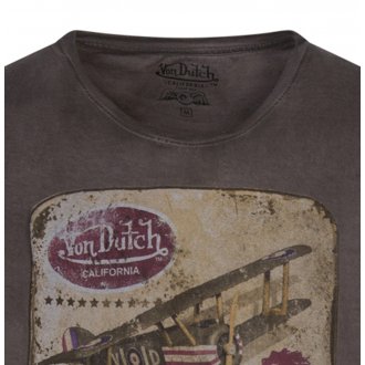 T-shirt à col rond Von Dutch en coton marron avec logo avion floqué