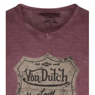 T-shirt à col V arrondi Von Dutch en coton rouge avec blason floqué