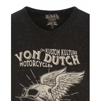 T-shirt à col V arrondi Von Dutch en coton noir avec logo casque ailé floqué