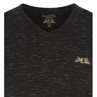 T-shirt à col V arrondi Von Dutch en coton noir avec logo squelette floqué