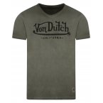 T-shirt à col v arrondi Von Dutch en coton kaki avec branding floqué