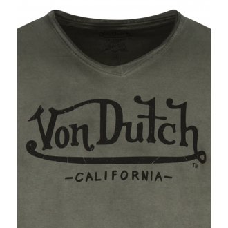 T-shirt à col v arrondi Von Dutch en coton kaki avec branding floqué