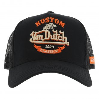 Casquette Von Dutch en coton noir avec branding et logo aigle floqués en orange