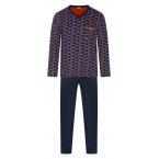 Pyjama long Christian Cane coton avec manches longues et col v bleu marine rayé