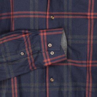 Chemise droite Bande Originale en coton avec manches longues et col américain bleu marine à carreaux