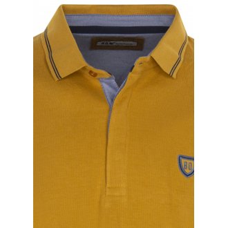 Polo coton en maille piquée Bande Originale avec manches longues et col boutonné moutarde