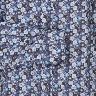 Chemise Delahaye en coton bleu marine fleuri avec manches longues et col français 