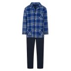 Pyjama long Mariner en coton avec manches longues et col cubain bleu tartan