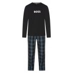 Pyjama avec manches longues et col rond Boss coton noir carreaux