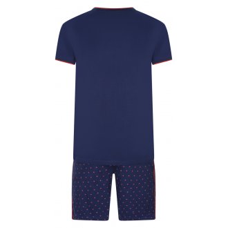 Pyjama court Arthur en coton avec manches courtes et col v bleu marine à petit coeur