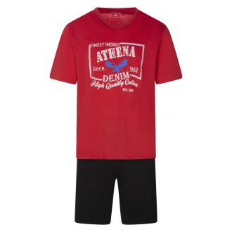 Pyjama Court avec manches courtes et col v arrondi Athena coton rouge